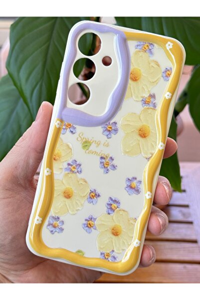 Fibaks Samsung Galaxy S24 Plus Kılıf Tasarımlı Desenli Kamera Korumalı Papatya Çiçek Renkli Silikon Kapak