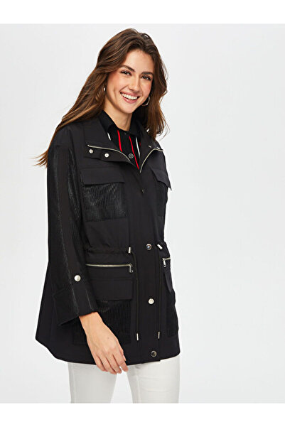 Faik Sönmez File Kumaş Garnili 3/4 Kol Trençkot 005