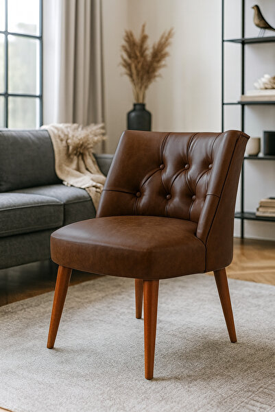 Azra Mobilya Modern Kapitoneli Deri Berjer Sandalye – Ahşap Ayaklı, Demonte Gönderim, Renk Seçenekli