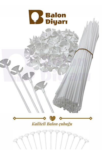 BALON DİYARI 100 Adet Beyaz Balon Çubuğu - Balon Tutucu Çubuk