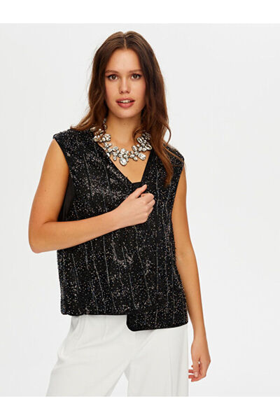 Faik Sönmez Boncuk Ve Payet Detaylı Şık Yelek W26YLK001