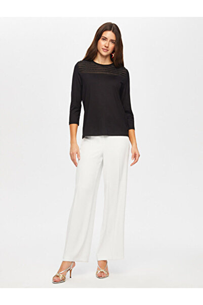 Faik Sönmez Boncuk İşli Transparan Detaylı 3/4 Kol Örme Bluz 043