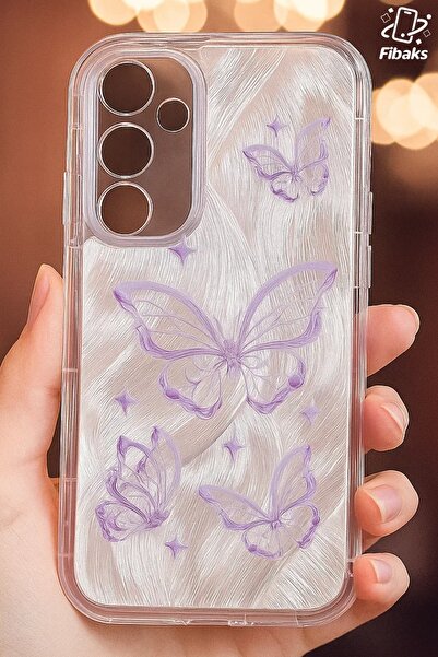 Fibaks Galaxy A55 Case Plug-In Camera Protected Glossy Hologram Butterfly Pattern Shock Absorbing Silicone