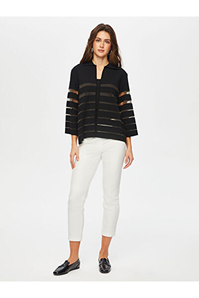 Faik Sönmez Transparan Çizgili Triko Hırka 008