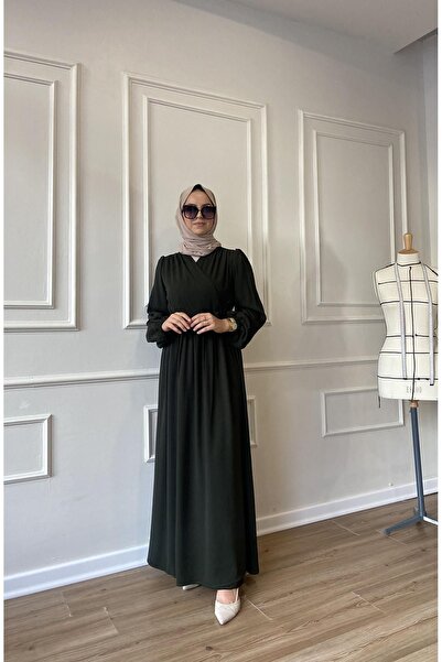 Berel Moda Φόρεμα Hürrem από κρεπ που δεν ζαρώνει με λεπτομέρεια εσωτερικής και εξωτερικής κορδέλας, πράσινο Ferace