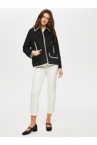 Faik Sönmez Kontrast Biye Detaylı Astarsız Kaşe Ceket S25CKT012