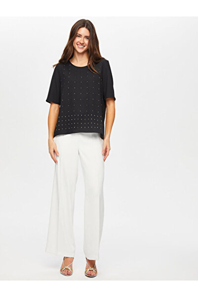 Faik Sönmez Yuvarlak Yaka Taş Detaylı Kısa Kol Bluz S25BLZ002