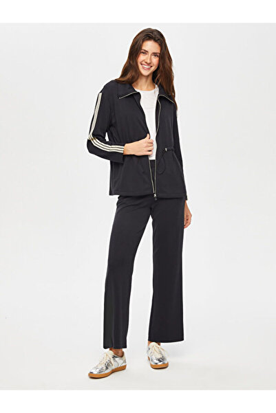 Faik Sönmez Zigzag Stripe Detailed Waist Tunneled Modal Tracksuit Top S25Esu007