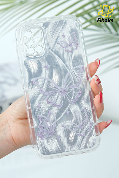 Fibaks Galaxy A51 Case Bright Hologram Butterfly Pattern Shock Absorbing Camera Protection Colorful Silicone