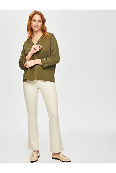 Faik Sönmez Relax Metal Aksesuarlı V Yaka Liyoselli Bluz 69777