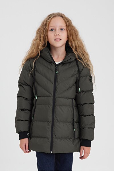 SİVAİST YEŞİL KIZ ÇOCUK SU VE RÜZGAR GEÇİRMEZ İÇİ KALIN KÜRKLÜ MONT&KABAN