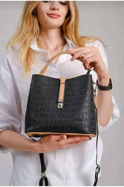 Just Polo حقيبة يد وكتف فاخرة مطبوعة بنقش بارز للنساء