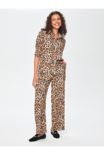 Faik Sönmez Leopar Desen Wide Leg Fit Viskon Pantolon 69496