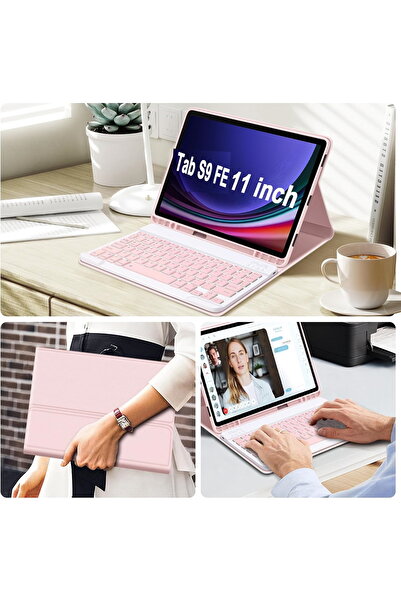 m.tk moveteck Galaxy Tab S9 Fe/s10 Fe/S10 Lite 10.9 Uyumlu Kalem Bölmeli Bluetooth Türkçe Q Klavyeli Tablet Kılıfı