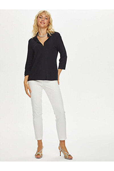 Faik Sönmez Triko Garnili Polo Yaka Örme Bluz 69148