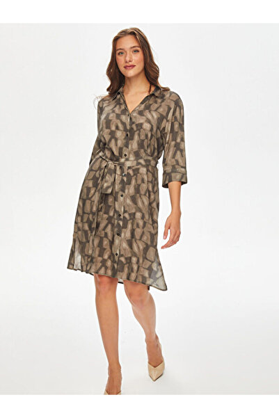 Faik Sönmez Soyut Monochrome Desen Viskon Gömlek Elbise 69227