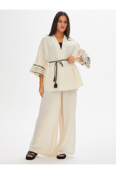Faik Sönmez Resort Zigzag Baskılı Müslin Kimono 68802