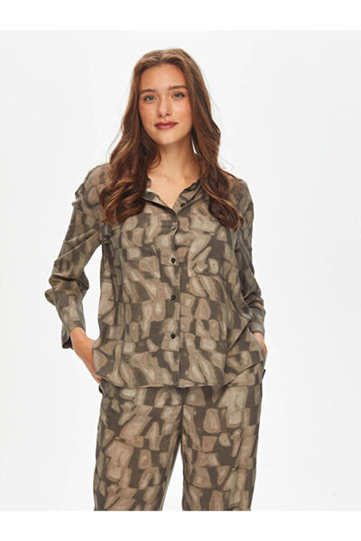 Faik Sönmez Soyut Monochrome Desen Viskon Gömlek 69311