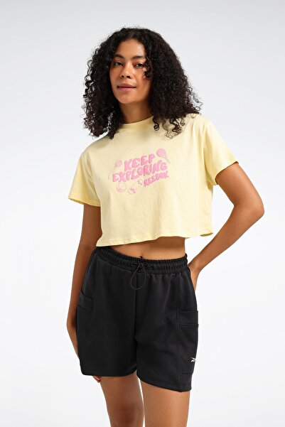 Reebok CHECK CROP TEE Sarı Kadın Kısa Kol T-Shirt