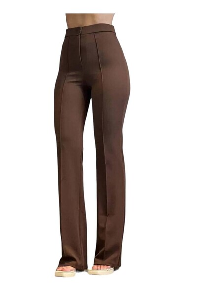 Sevda Kılınç Large Size Striped Crepe Fabric Trousers
