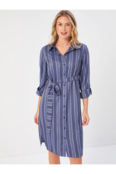 Faik Sönmez Beli Kuşaklı Çizgili Gömlek Elbise 68296