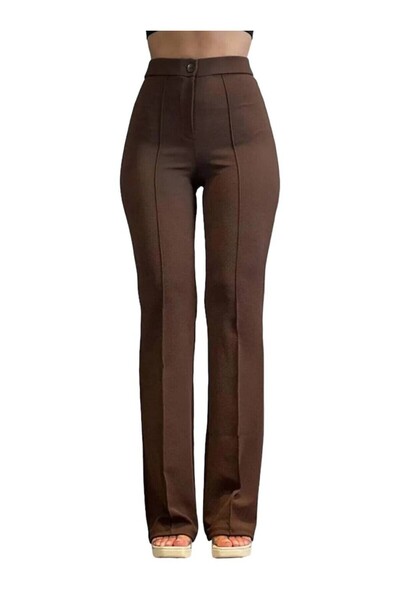 Sevda Kılınç Large Size Striped Crepe Fabric Trousers
