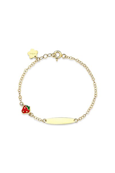 Foen Kids 14 Ayar Altın, Çilek Figürlü Bebek Çocuk Künye Bileklik