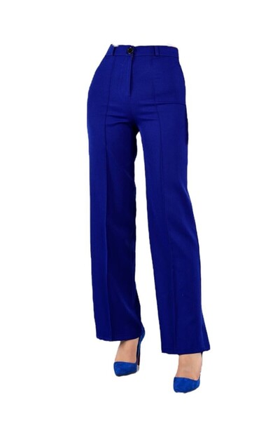 Sevda Kılınç Large Size Striped Crepe Fabric Trousers