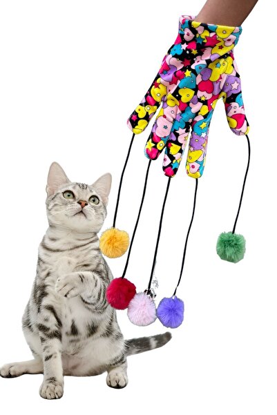 Miyav Magic Glove Pompom Cat Fishing Rod – Heart Patterned Sound Cat Toy