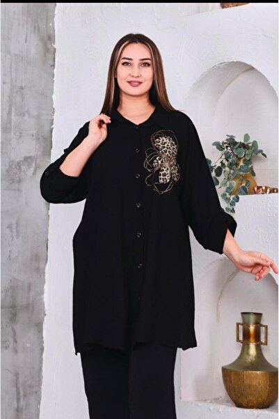 Sevda Kılınç قميص فيسكوز منسوج ومطرز مقاس كبير
