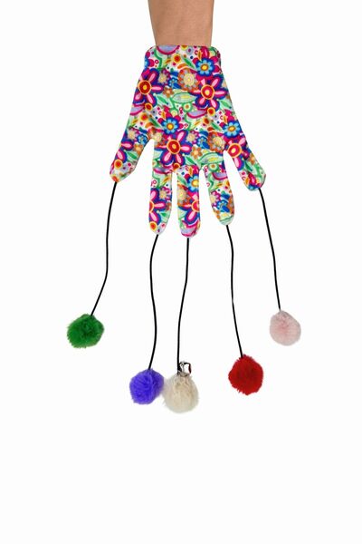 Miyav Magic Glove Pompom Cat Fishing Rod – Flower Patterned Sound Cat Toy