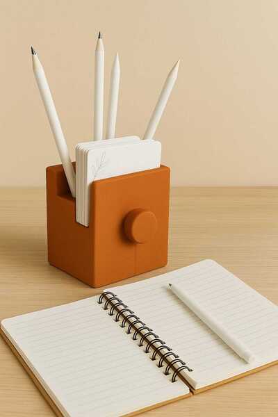 Karra Art Concrete Tile 3 in 1 Business Card Holder, Pen Holder, Phone Holder