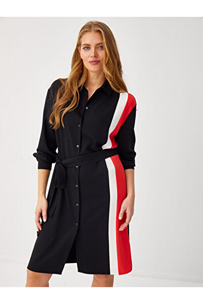 Faik Sönmez Kontrast Bant Detaylı Gömlek Elbise 68292