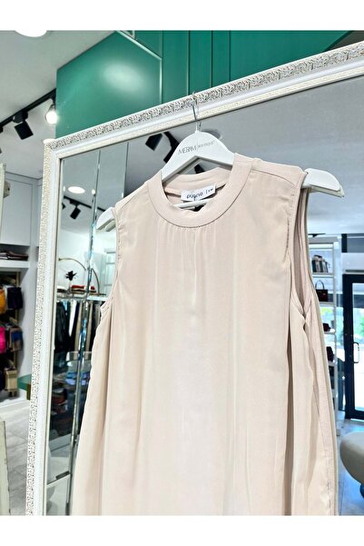 MERAM BUTİK Puane Chiffon Inner Zero Sleeve 10270 - Beige - 1