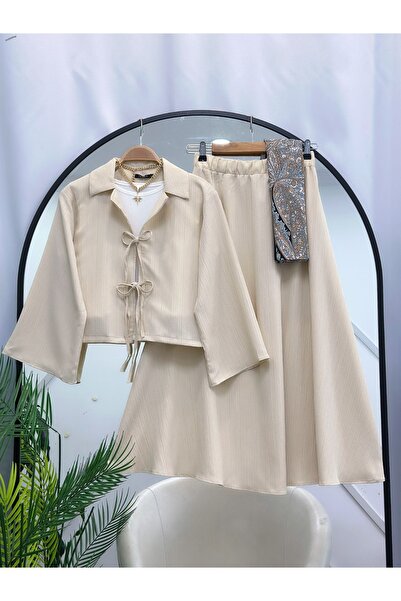 YEDİLALE Merve Skirt Jacket Double Set [Crinkle Fabric]