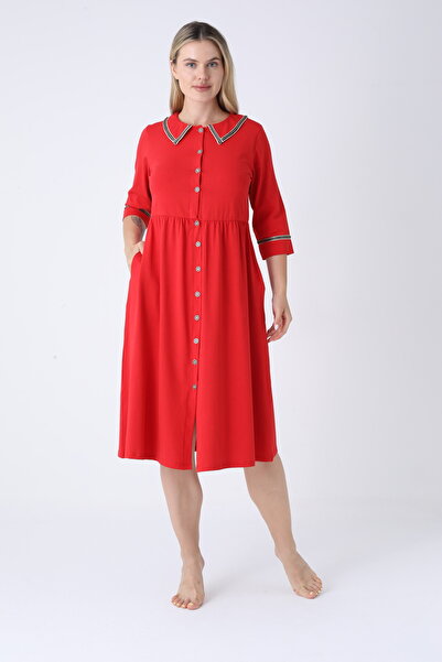 ROMEO LİFE Kadın Pamuklu Likralı Düğmeli Elbise 8019