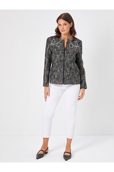 Faik Sönmez Chain Embroidered Glitter Tweed Jacket 68226