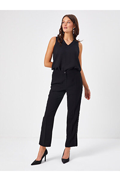 Faik Sönmez Yanı Dantel Ve Taş Süslemeli Slım Fit Pantolon 68517