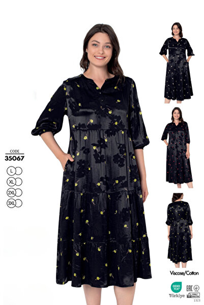 Juliet Deluxe Kadın Jakarlı Saten Pamuklu Viskon Kumaş Desenli Elbise 35067