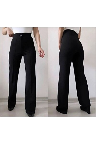 Sevda Kılınç Large Size Striped Crepe Fabric Trousers