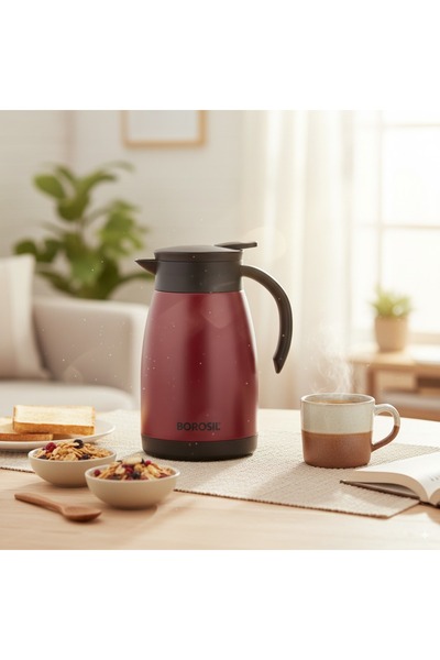 Borosil Insulated Stainless Steel Tea and Coffee Vacuum Thermos Flask 1.5 Liter- Red