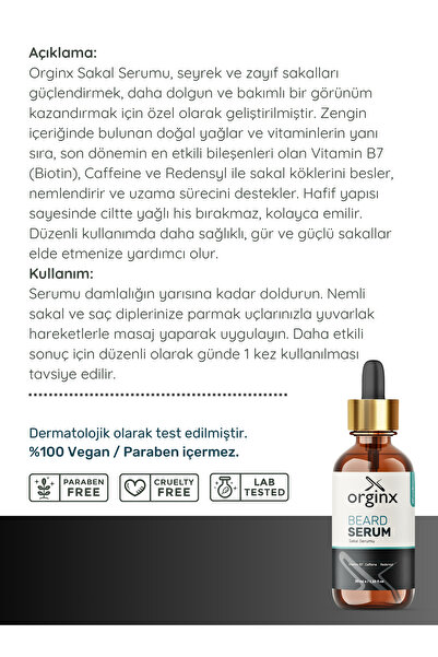 Orginx Dolgunlaştırıcı Canlandırıcı Saç & Sakal Serumu - Caffeine, Redensyl ve Vitamin B7 İçerikli 30 ml
