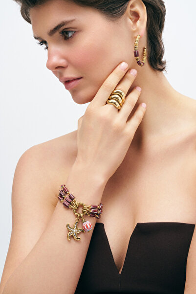 Mon Reve Comfort Cam Boncuk Altın Kaplama Halka İğneli Küpe