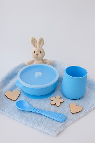 CKM silikon Silicone Leakproof Vacuum Food Bowl with Lid Spoon Cup Set Blue