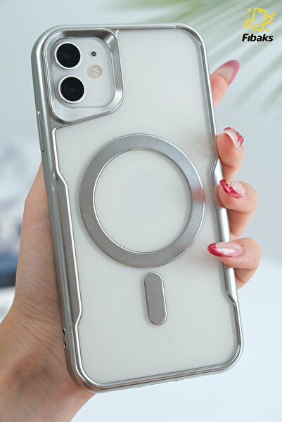 Fibaks İphone 12/12 Pro Uyumlu Kılıf Prizma Kamera Çıkıntılı Magsafe Şarj Destekli Mat Renkli Şeffaf Kapak