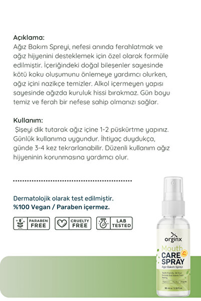 Orginx Vitamin C & Propolis Ağız Spreyi - Ağız Kokusu Giderici, Ferah Nefes, Doğal Koruma 50 ml