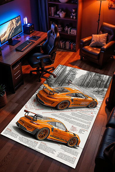 Charmbi Porsche Araç Desenli Kaymaz Taban Makinede Yıkanabilir Gaming Oyuncu ...