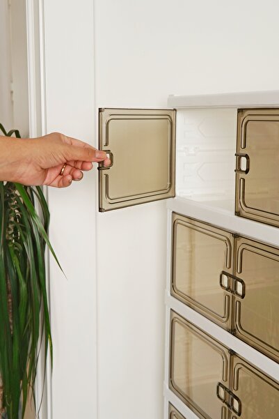 EVLE 6 Katlı Katlanabilir Ayakkabılık, Modüler Ayakkabı Dolabı, Portatif Düzenleyici, Beyaz