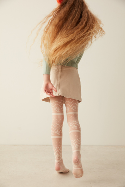 Penti Bej Kız Çocuk Desenli Külotlu Çorap