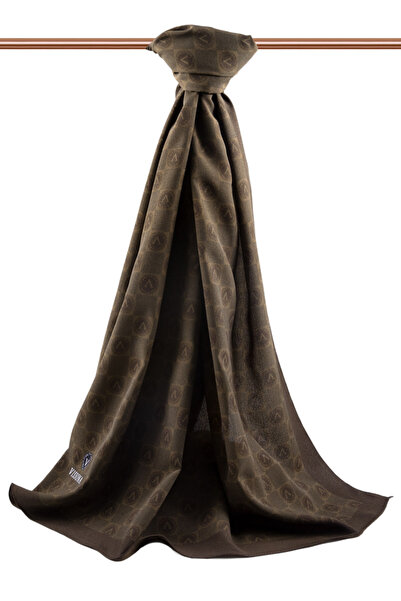 Vissona Luxury Medina Silk Monogram Patterned Brown Color 75X195 Wrinkle Free Shal Moss Crepe Stitching Type Italy